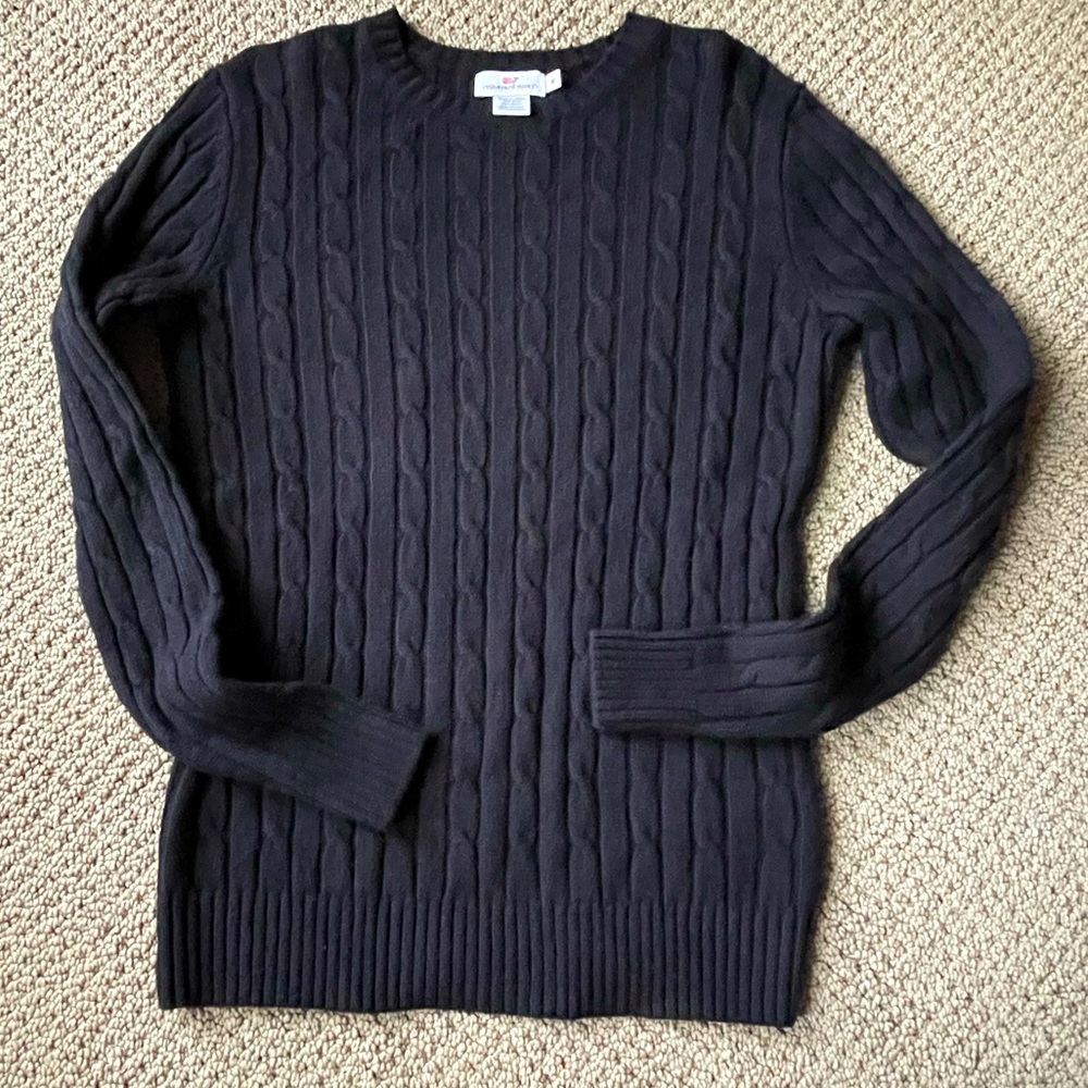 Vineyard Vines Women’s Wool Cashmere Black Classic Cable Sweater Size Medium